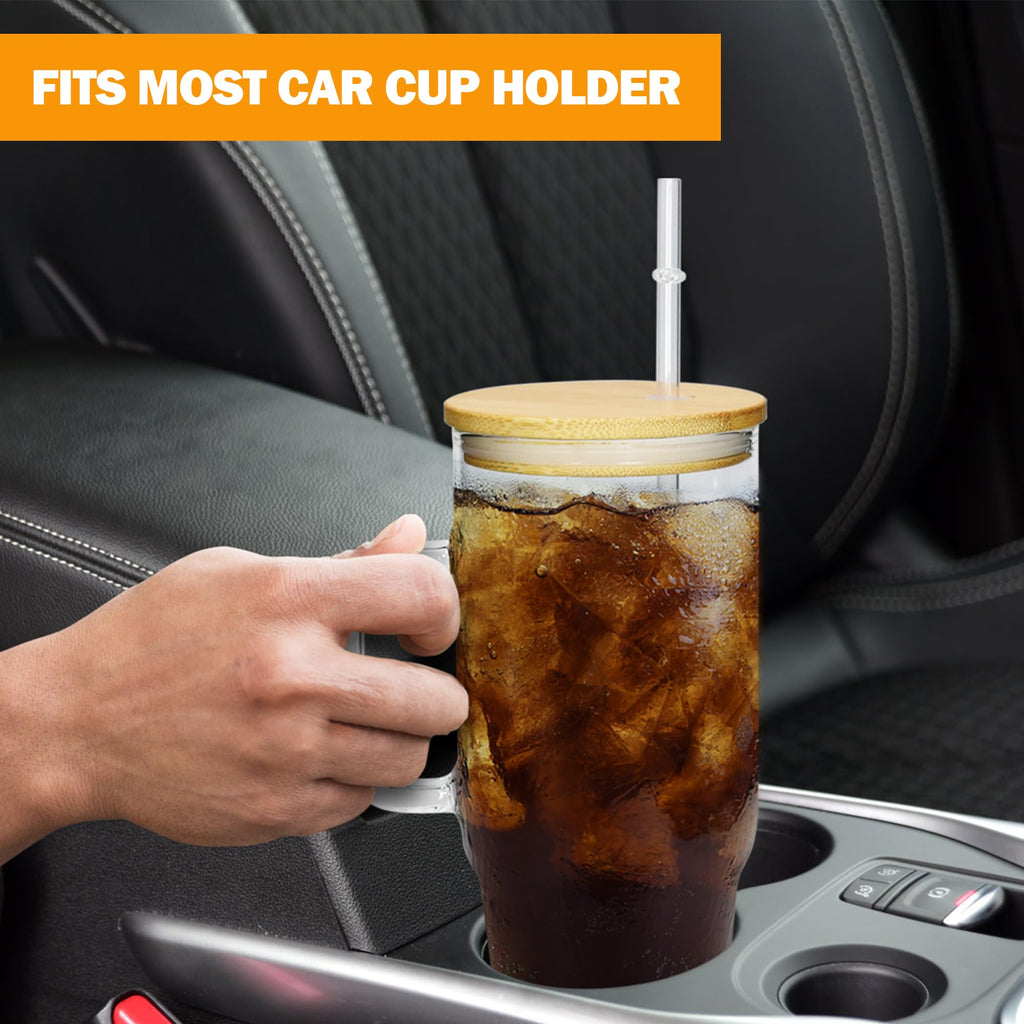 40 oz Glass Tumbler with Handle 12 Pack Glass Tumbler with Straw and Lid Clear Reusable Iced Coffee Cup, Fits Car Cup Holder, BPA Free, for Boba Tea, Juice, Smoothie, Beer(Sublimatable)