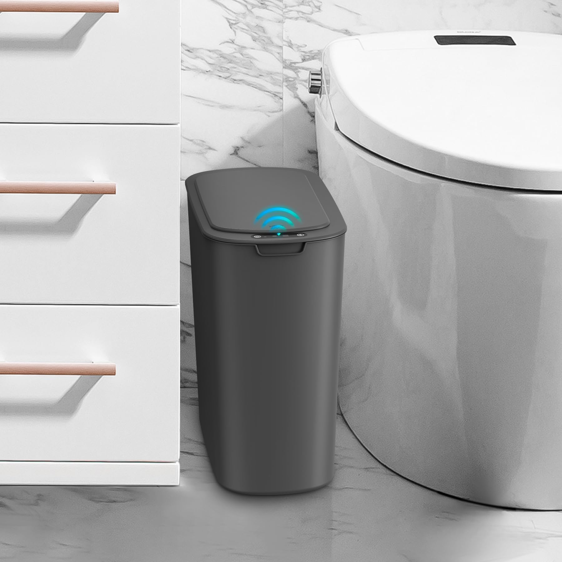 Cesun Automatic Motion Sensor Black Bathroom Trash Can with Lid, 2.6 Gallon Touchless Trash Bin, Smart Plastic Slim Garbage Can Small Wastebasket for Toilet, Office, rv, Bedroom, Living Room