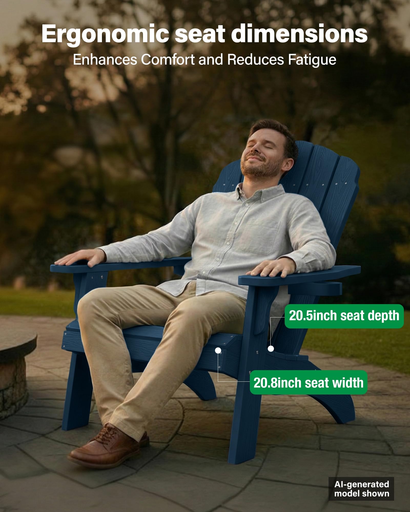 YEFU Oversized Plastic Adirondack Chair Set of 2 with Cup-Holder (Large Dual-Purpose), Weather Resistant, Poly Lumber Outdoor Chairs Duty Rating Widely Used in Patio, Lawn, Outside, Deck Chairs-Black