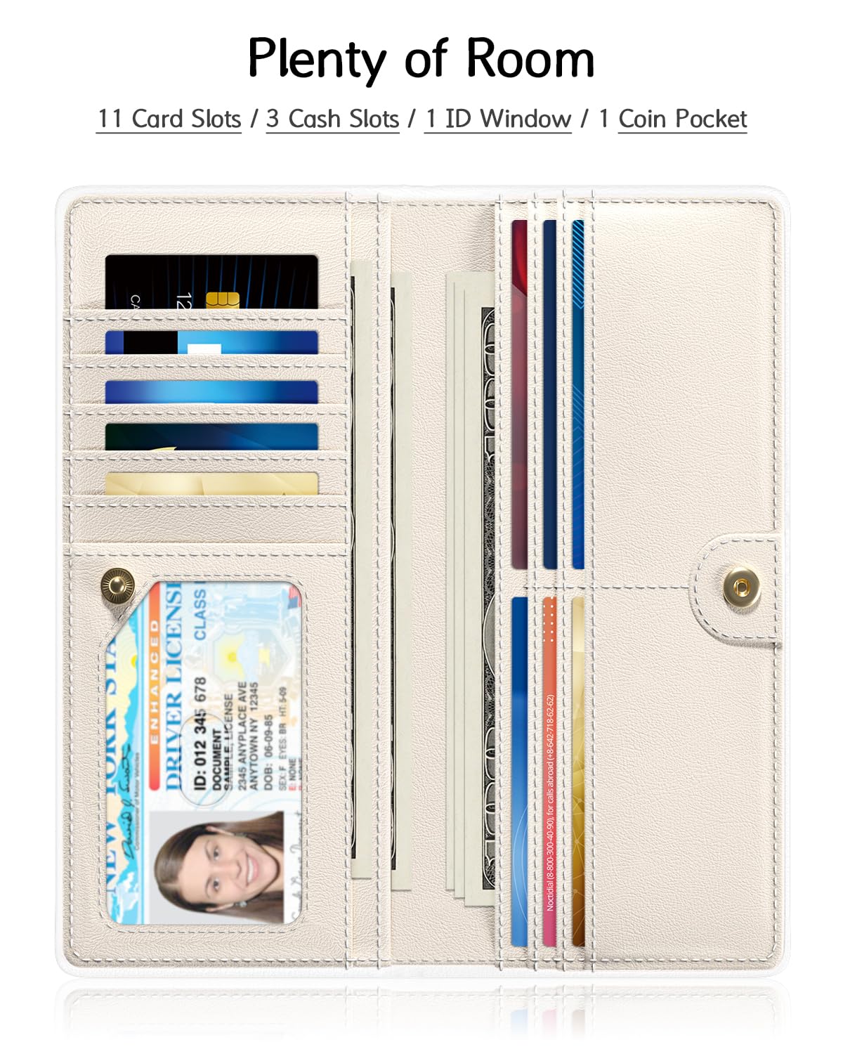 Nipichsha Womens Wallet, RFID Slim Wallets for Women, Thin Ladies Credit Card Holder Purse, Cute Leather Bifold Clutch Billfold with 11 Card Slots & ID Window, Abstract Boho Leaf