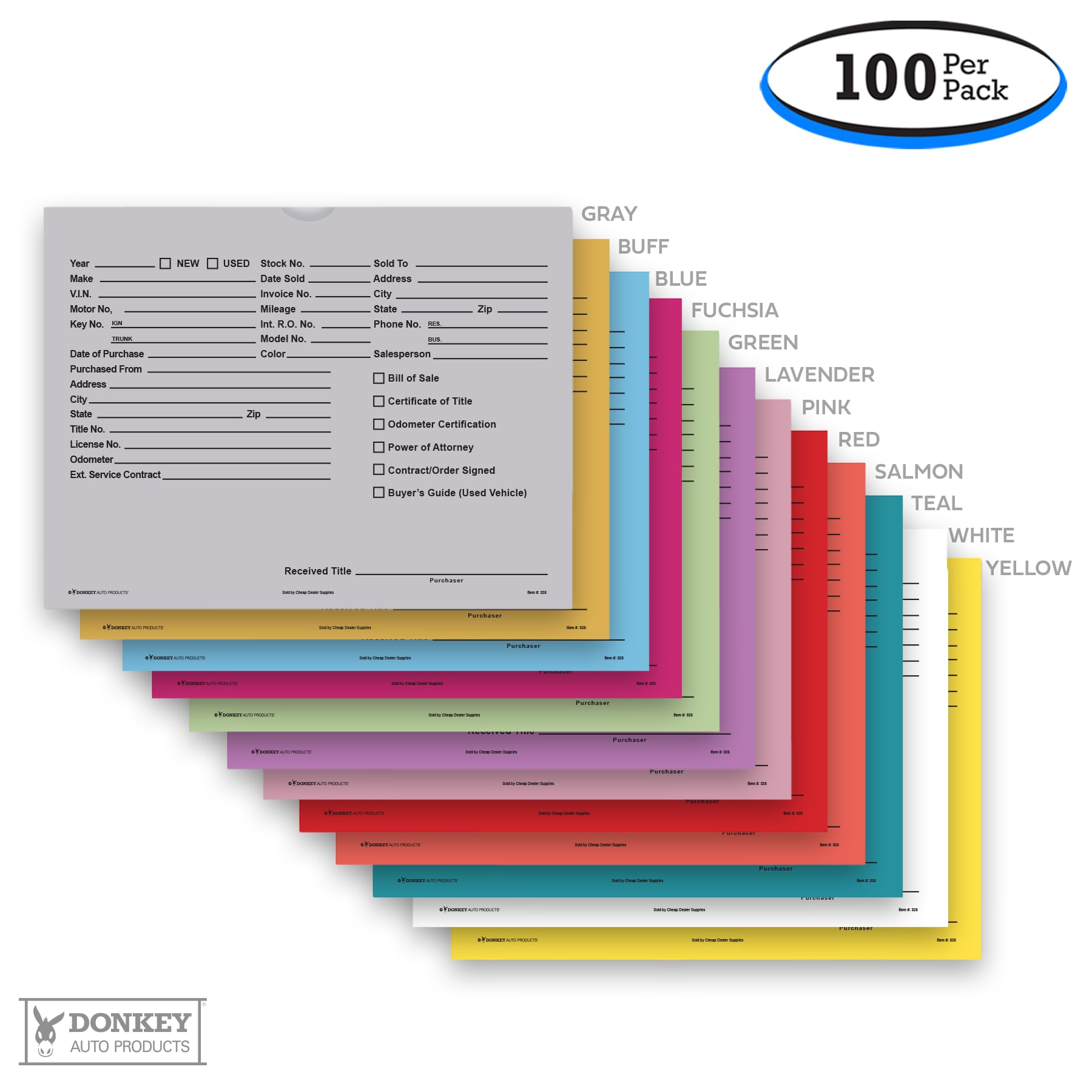 Printed Vehicle Deal Envelopes 9x12 Deal Jackets (100 shrink wrapped) (Blue)
