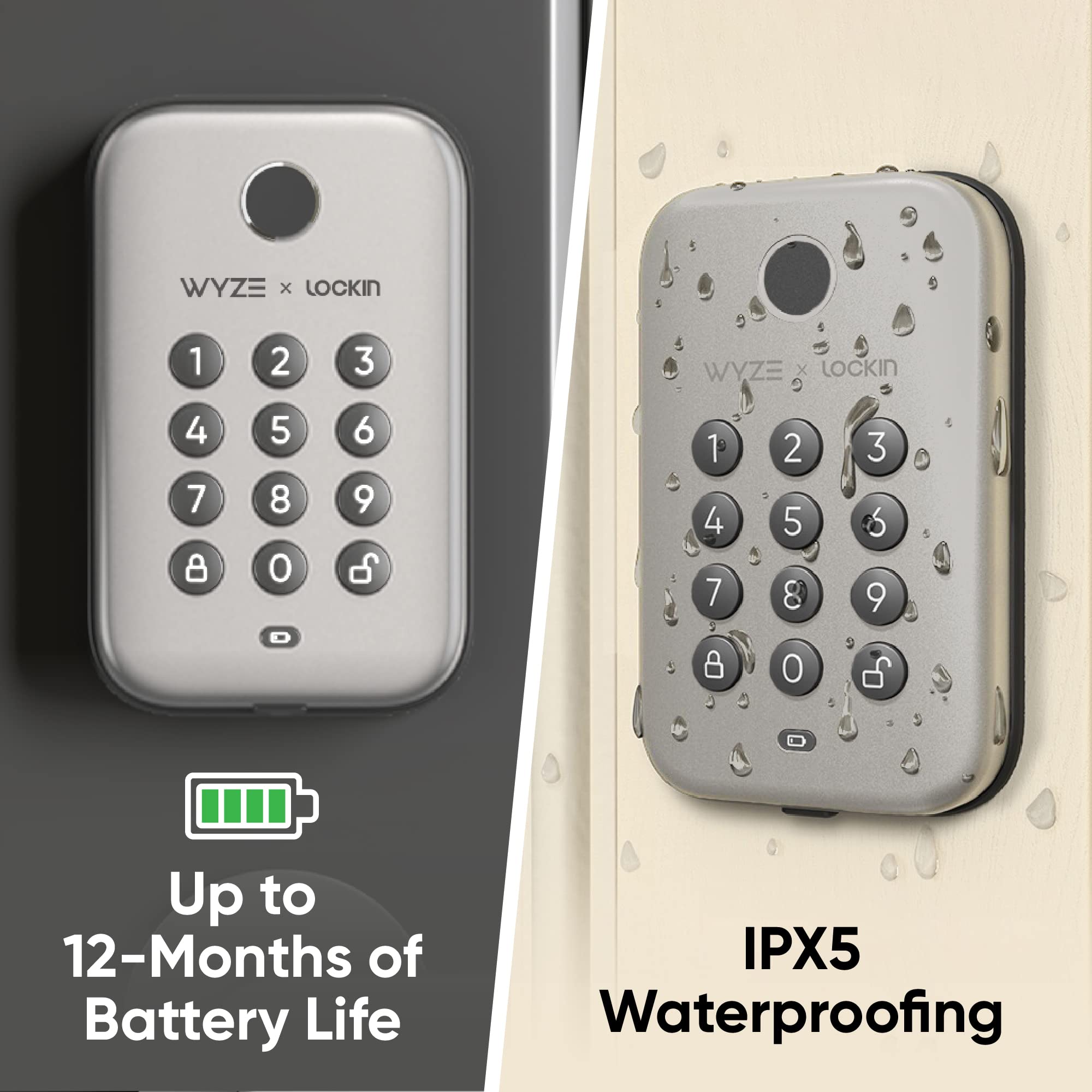 Wyze Auto-Lock Bolt, Fingerprint Keyless Entry Door Smart Bluetooth Deadbolt Replacement, Backlit Keypad, IPX5 Weatherproof, in-App History and Scheduled Access, BHMA, UL 20-Min Fire Rated