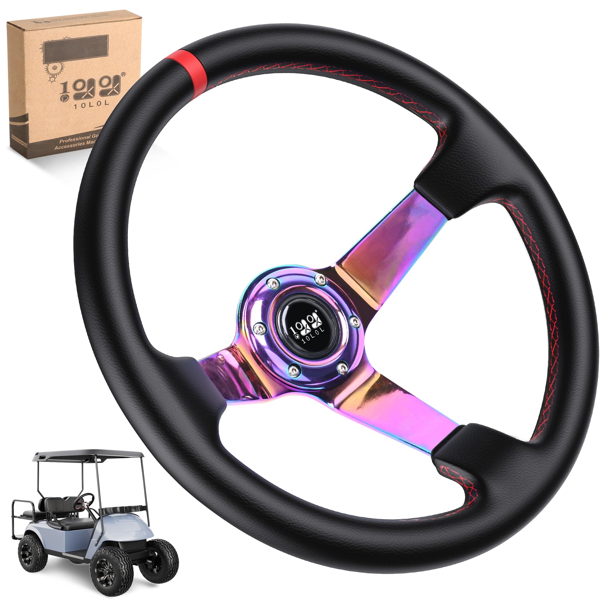 10L0L Golf Cart Steering Wheel, 13' Universal Fit for EZGO TXT/RXV, Club Car DS/Precedent, Yamaha G2-G29 (Carbon Black)