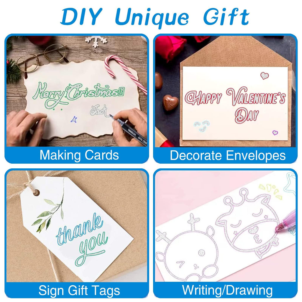 Glitter Markers Self Outline Pens Metallic: 12 Shimmer Tween Teen Girl Gifts Trendy Stuff,Drawing Art Supplies Kids 6-8 9-12 10-12,Arts Crafts Kids Ages 8-12 Year Old,Cute Cool Fun Crafts Girls 8-12