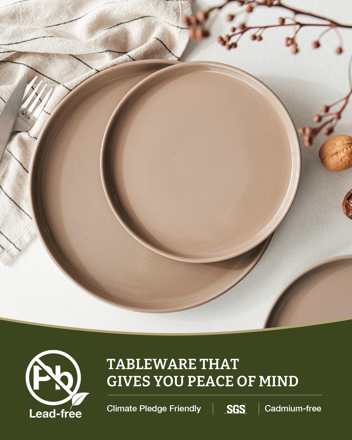 Famiware Pluto Stoneware Dinnerware Sets, 12-Piece Double Reactive Glaze Plates and Bowls Sets, Dishware Sets for Everyday & Formal Dining, Irregular Edge Dishes, Service for 4, Matte Beige White