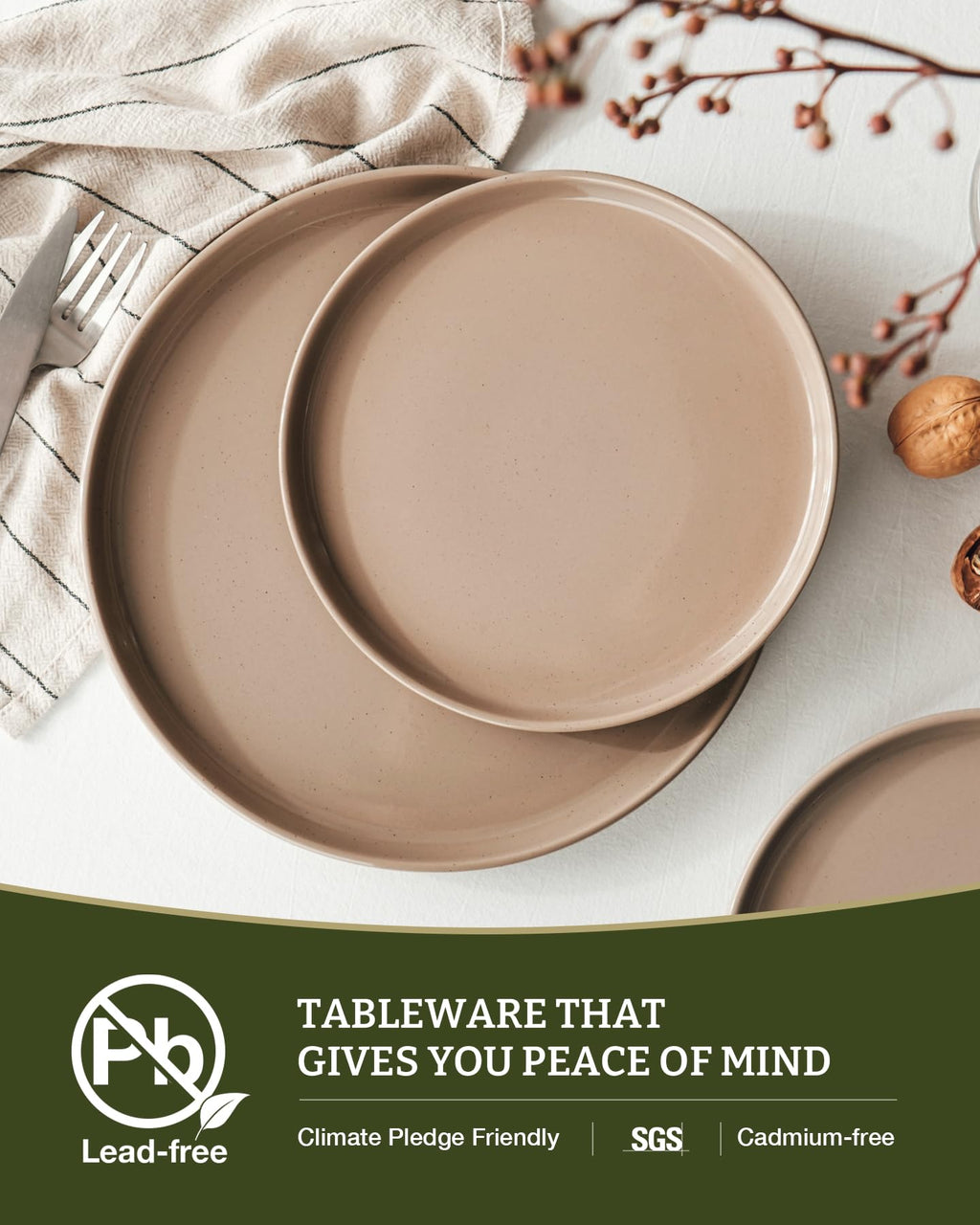 Famiware Pluto Stoneware Dinnerware Sets, 12-Piece Double Reactive Glaze Plates and Bowls Sets, Dishware Sets for Everyday & Formal Dining, Irregular Edge Dishes, Service for 4, Matte Beige White
