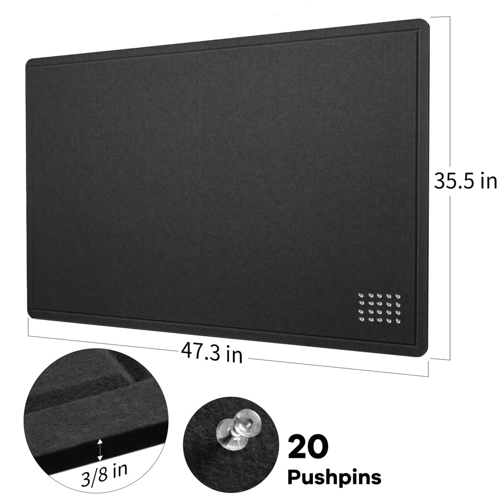 Lightomorrow Bulletin Board, 24 x 18 inches Decorative Felt Pin Board, Vision Board Cork Board Alternative for Wall, Foldable Photo Board Self-Adhesive Vision Board Mood Board with 20 Pushpins - Black