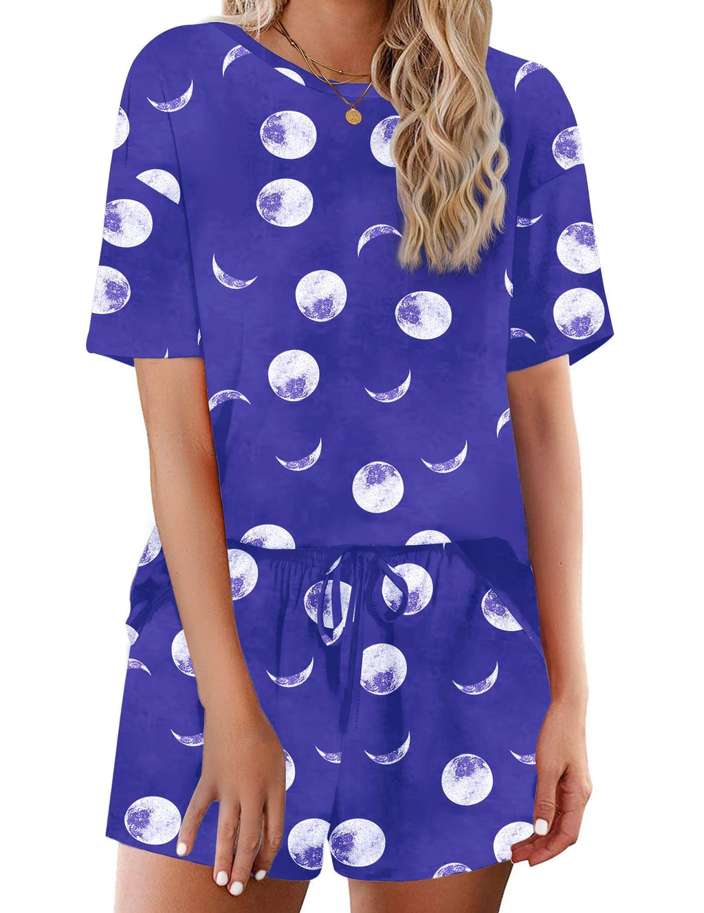 Ekouaer Cotton Pajamas Set for Womens Soft Short Sleeve Lounge Set Shorts Sleepwear Set 2 Piece Pjs Sets