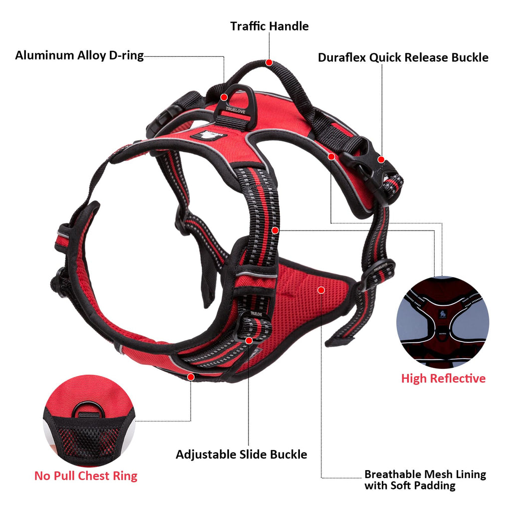 TRUE LOVE Adjustable No-Pull Dog Harness Reflective Pup Vest Harnesses Comfortable Control Brilliant Colors TLH5651(Black,XS)