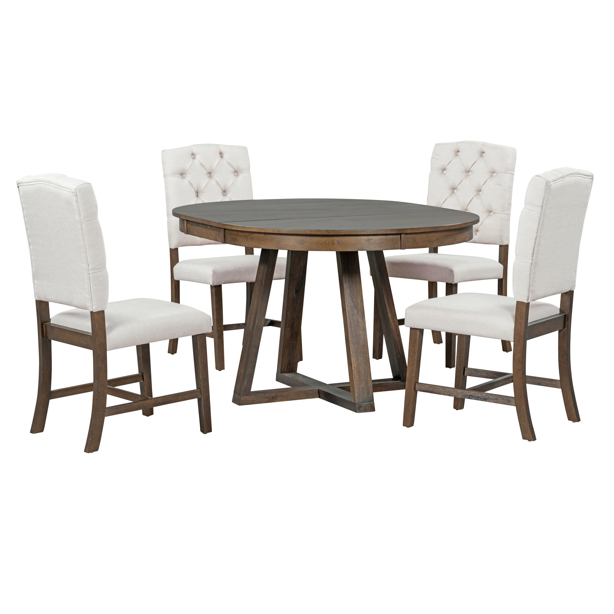 LUMISOL 5-Piece Dining Table Set for 4, Farmhouse Round Kitchen Table Set with Special Shaped Legs and 4 Upholstered Chairs for Kitchen, Dining Room, Small Space, Antique Blue