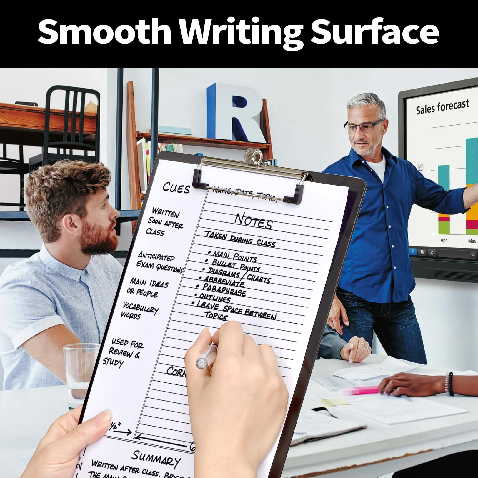 Sooez Plastic Clipboard with Pen Holder, [10% Thicker] Clip Boards 8.5x11 with Low Profile Clip, Cute Hanging Clipboard, Standard Letter Size A4 for Women Teacher, Office & School Supplies, Black