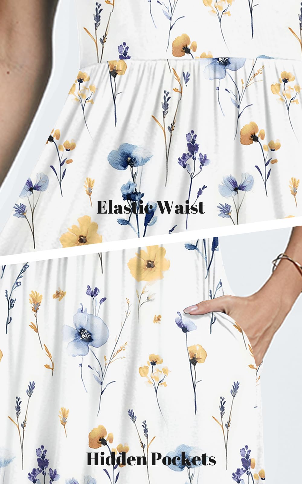 Womens Short Sleeve Empire Waist Dresses Casual Summer Dress with Pockets