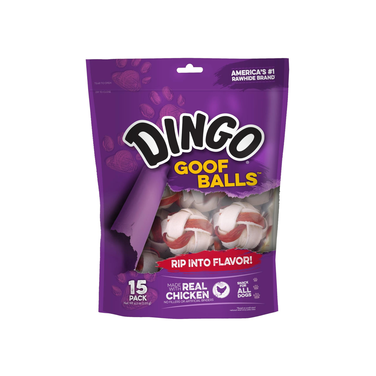 Dingo Goof Balls Rawhide Treats For Small Dogs, With Real Chicken, 18 Ct