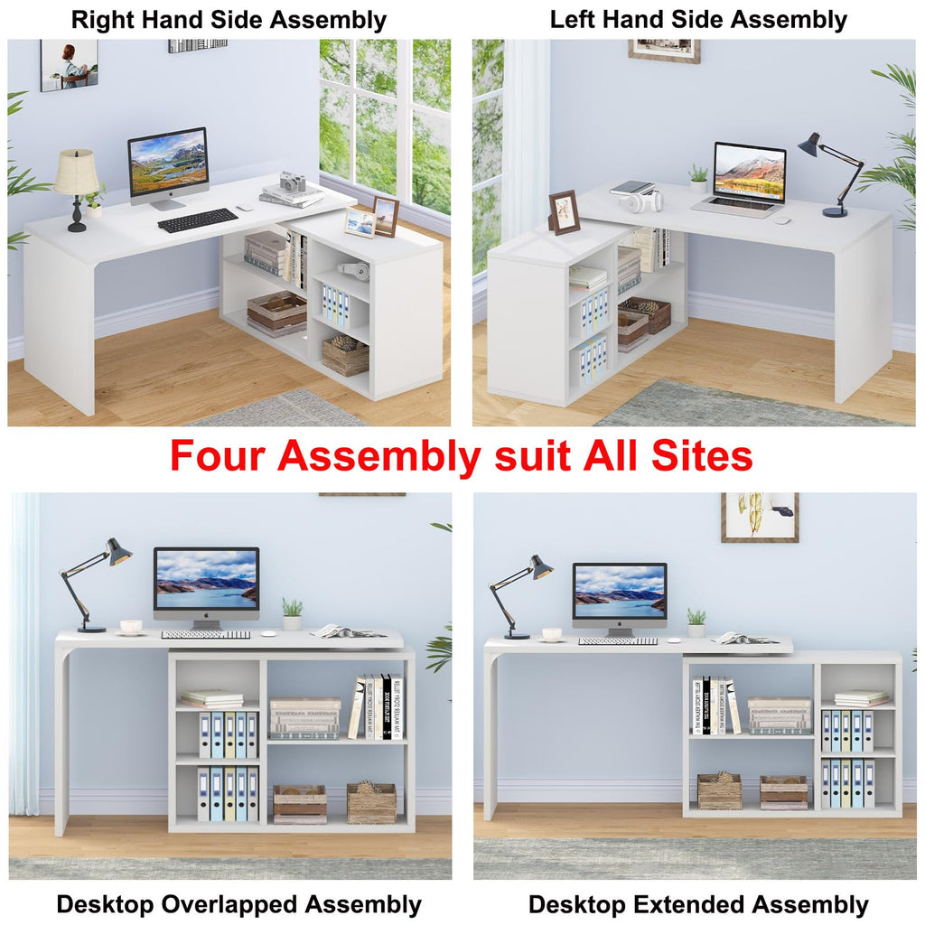 HSH Black L Shaped Computer Desk, Corner Desk with Storage Cabinet Shelves, Reversible Industrial Wood Executive Workstation, L-Shaped Home Office Table for Work Study Writing Gaming, 55 Inch