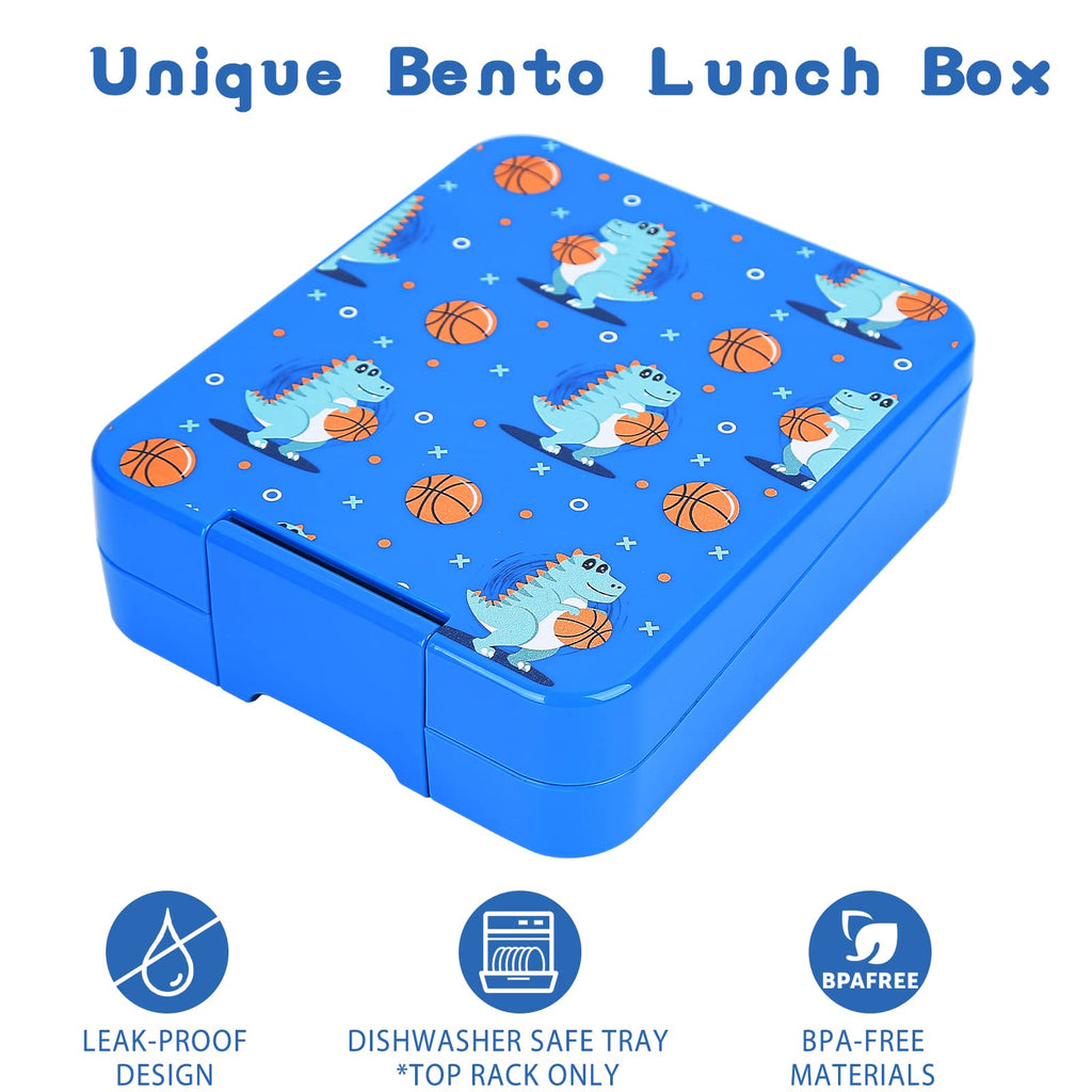 Bento Lunch Box Set for Kids with 10oz Soup Thermo, Leak-Proof Lunch Containers with 4 Compartment, Kids Thermo Hot Food Jar and Insulated Lunch Bag for Kid to School,BPA-Free(Basketball)