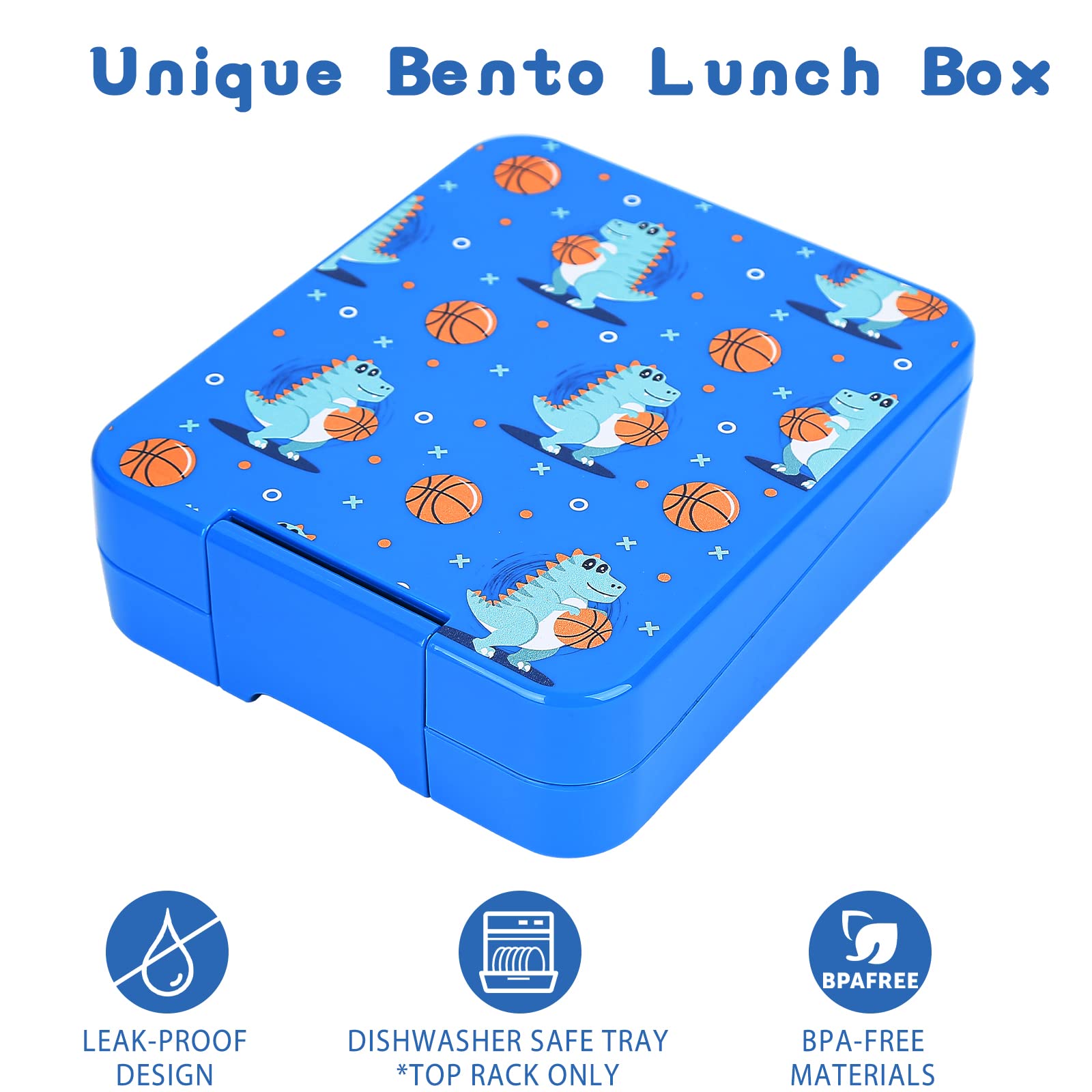 Bento Lunch Box Set for Kids with 10oz Soup Thermo, Leak-Proof Lunch Containers with 4 Compartment, Kids Thermo Hot Food Jar and Insulated Lunch Bag for Kid to School,BPA-Free(Basketball)