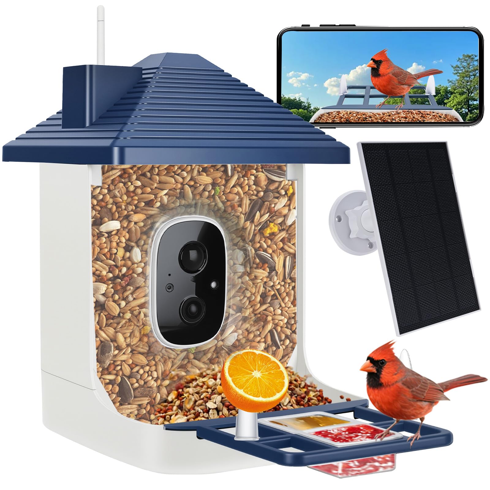 Smart Bird Feeder with Camera,AI Identify Species,Bird House with Solar Powered,Instant Arrival Alerts,2K Capture Video,Live View for Lover (Blackish Green)