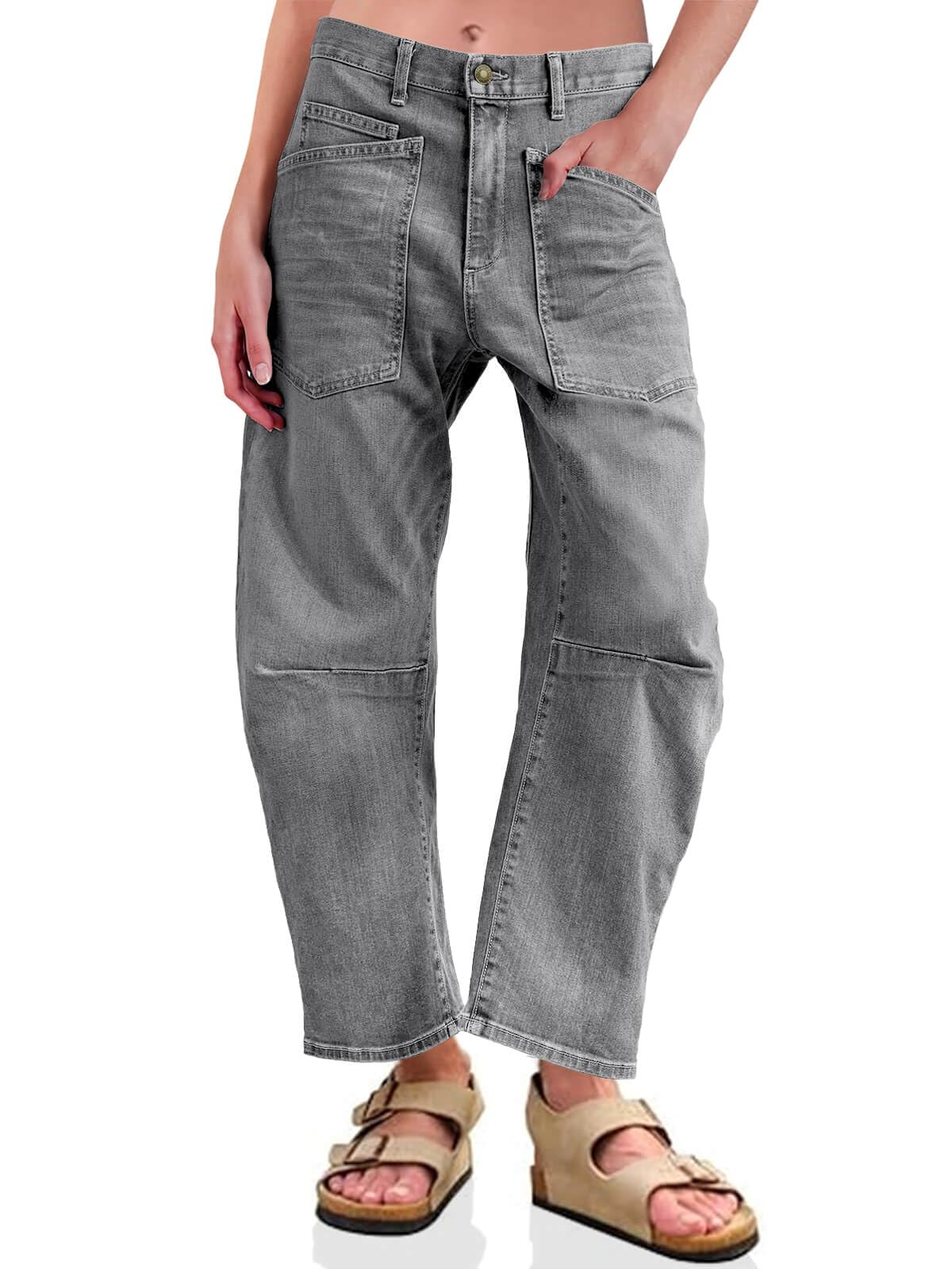 PLNOTME Womens Barrel Jeans High Waisted Baggy Boyfriend Wide Leg Denim Pants with Pockets
