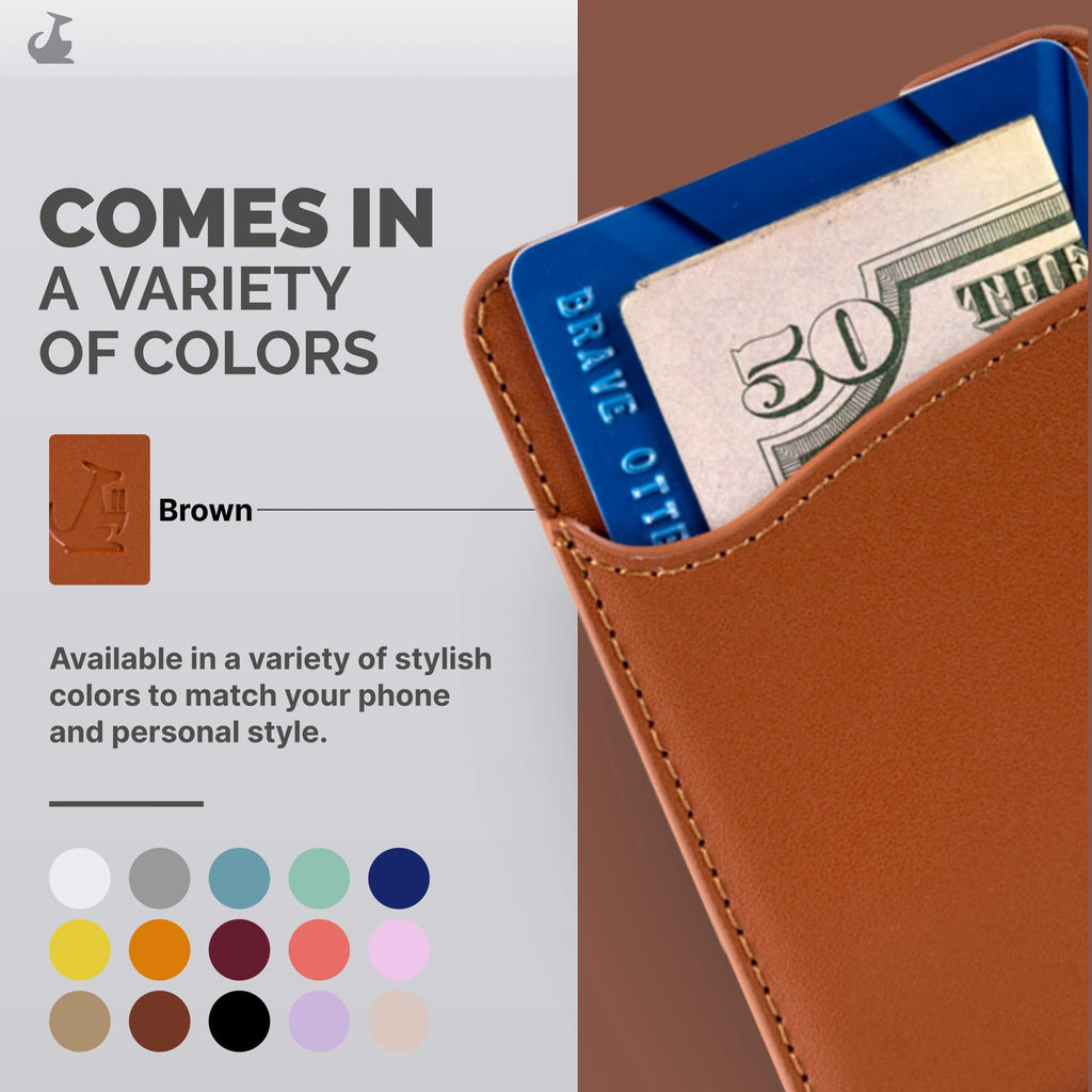 Wallaroo Premium Leather Cell Phone Wallet Stick On - Android and iPhone Wallet and Card Holder for Women and Men - Durable with Non-Slip Lining Secures Up to 3 Cards