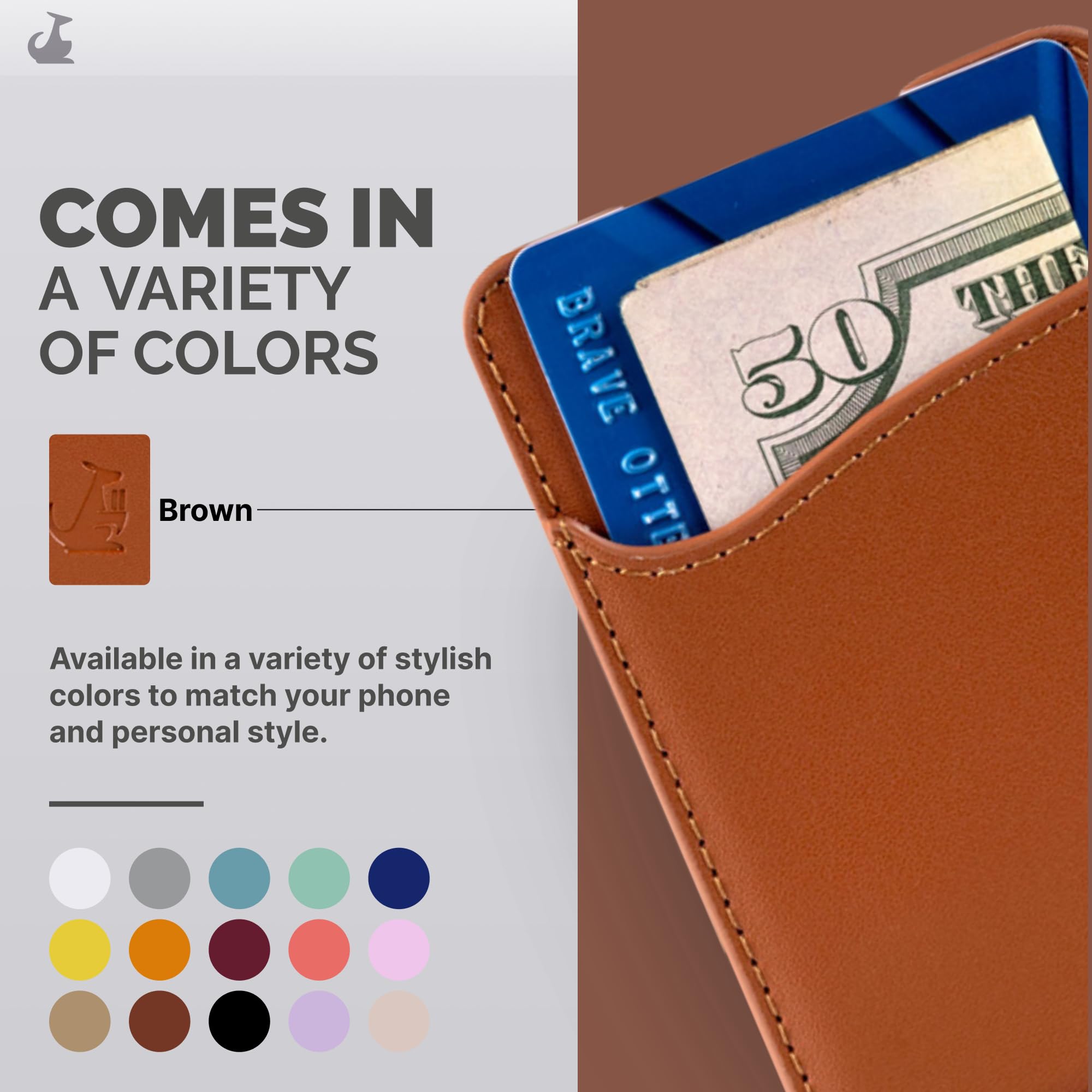 Wallaroo Premium Leather Cell Phone Wallet Stick On - Android and iPhone Wallet and Card Holder for Women and Men - Durable with Non-Slip Lining Secures Up to 3 Cards
