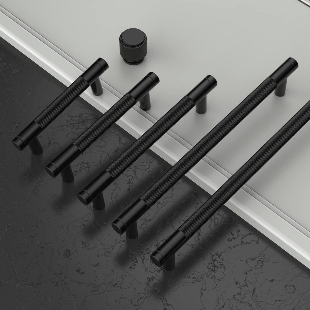 Asidrama 10 Pack 3 Inch(76mm) Matte Black and Champagne Bronze Cabinet Pulls Knurled Cabinet Handles Cupboard Handles Kitchen Cabinet Hardware for Cupboard Drawer Pulls