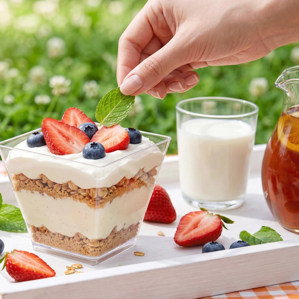 supernal 2oz Square Plastic Mini Dessert Cups with Gold Spoons,Parfait Appetizer Cup,100pcs Cups,100pcs Gold Spoons,Perfect for Birthday,Party,Wedding