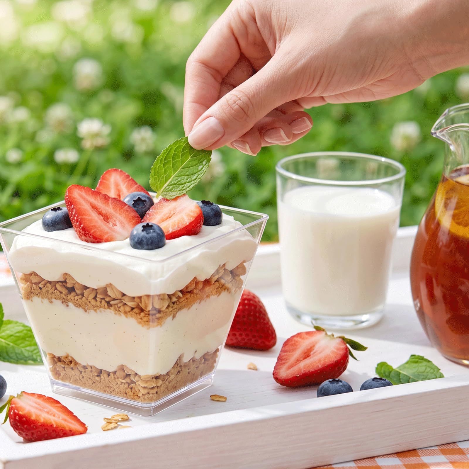 supernal 2oz Square Plastic Mini Dessert Cups with Gold Spoons,Parfait Appetizer Cup,100pcs Cups,100pcs Gold Spoons,Perfect for Birthday,Party,Wedding