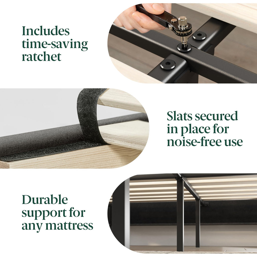 Zinus Curtis Upholstered Platform Bed Frame, Mattress Foundation, Wood Slat Support, No Box Spring Needed, Eco Friendly WonderBox (TM) Packaging, Dark Grey, Full