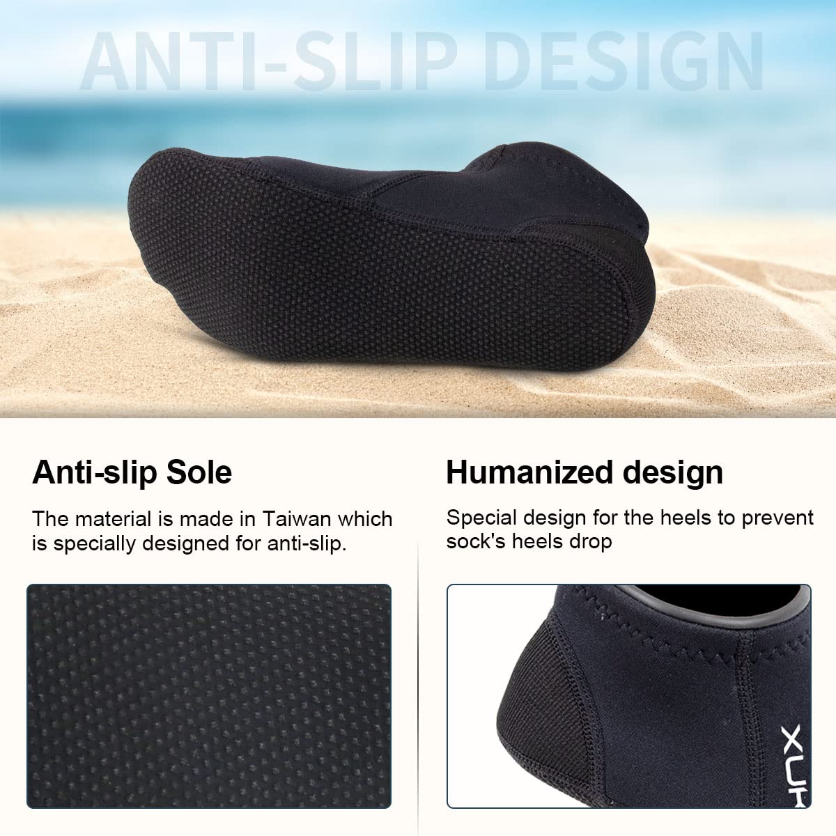 XUKER Neoprene Water Socks 3mm, Sand Proof Beach Volleyball Socks Diving Socks for Outdoor Water Sports