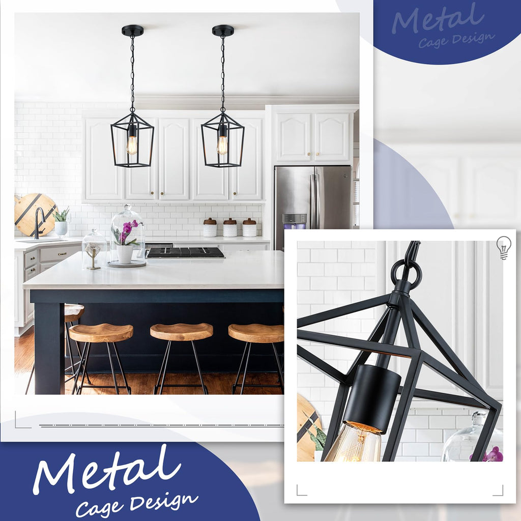Sheetea 2-Pack Gold Pendant Lights Kitchen Island, Modern Mid Century Light Fixtures Hanging Lamp for Kitchen, Farmhouse Kitchen Pendant Lighting Over Island, Metal Cage Design