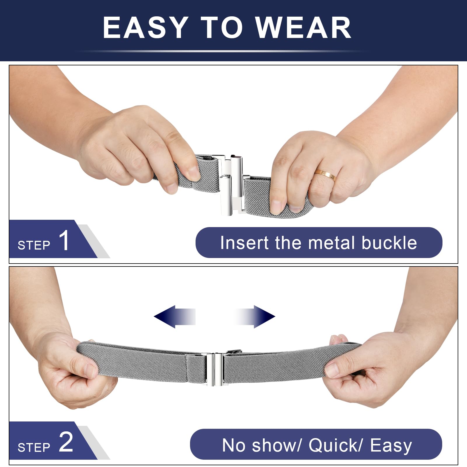 TOURZOO No Show Invisible Belt for Women/Men Elastic Web Strap Waist Stretch Belt with Flat Buckle for Jeans Pants Dresses