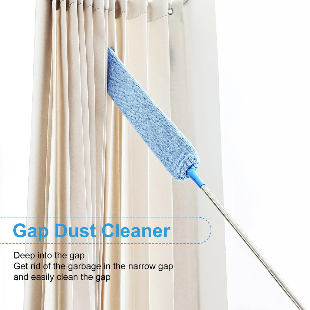 Ceiling Fan Cleaner Duster Reusable Microfiber Removable Duster with Extension Pole Adjusts 12 to 71 Inch for Cleaning Walls Bookshelves Furniture Door Window Top (Blue)