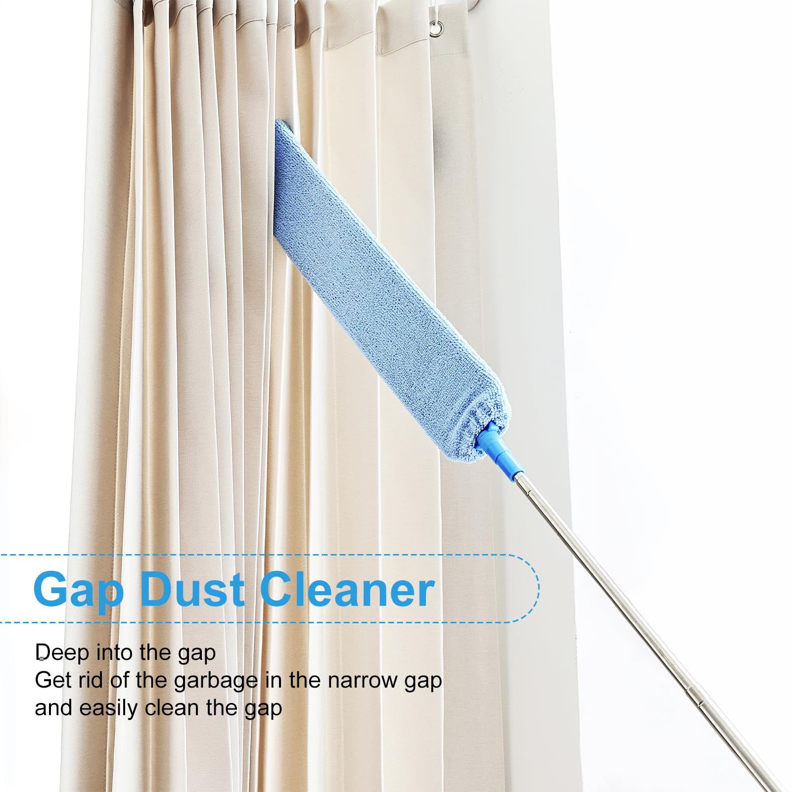 Ceiling Fan Cleaner Duster Reusable Microfiber Removable Duster with Extension Pole Adjusts 12 to 71 Inch for Cleaning Walls Bookshelves Furniture Door Window Top (Blue)