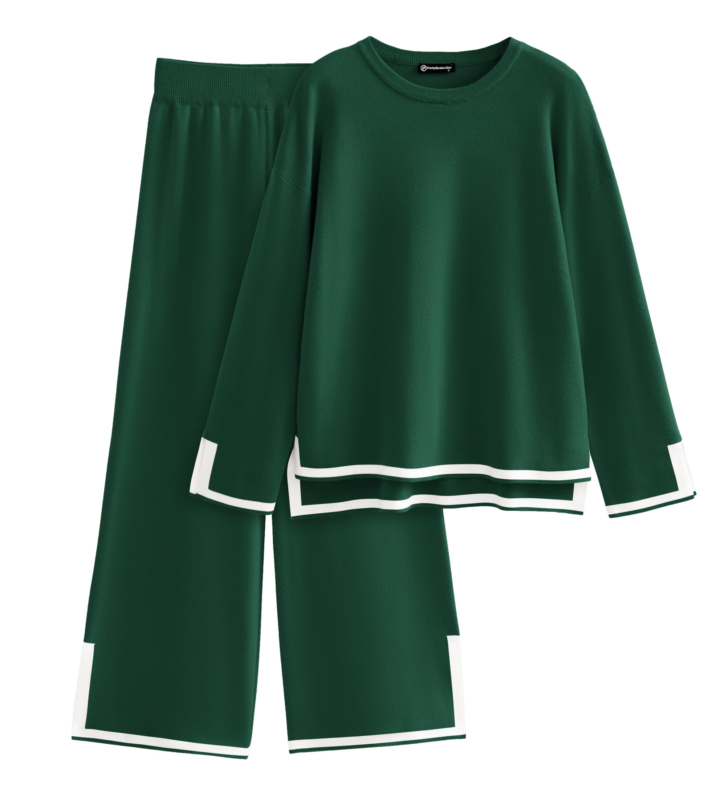 PRETTYGARDEN Women's 2 Piece Knit Sweater Set Travel Outfits | Long Sleeve Tops, Wide Leg Pants, Soft Matching Sweat Track Suits, Casual Fall Winter Clothes for Brunch, Going Out & Cruise