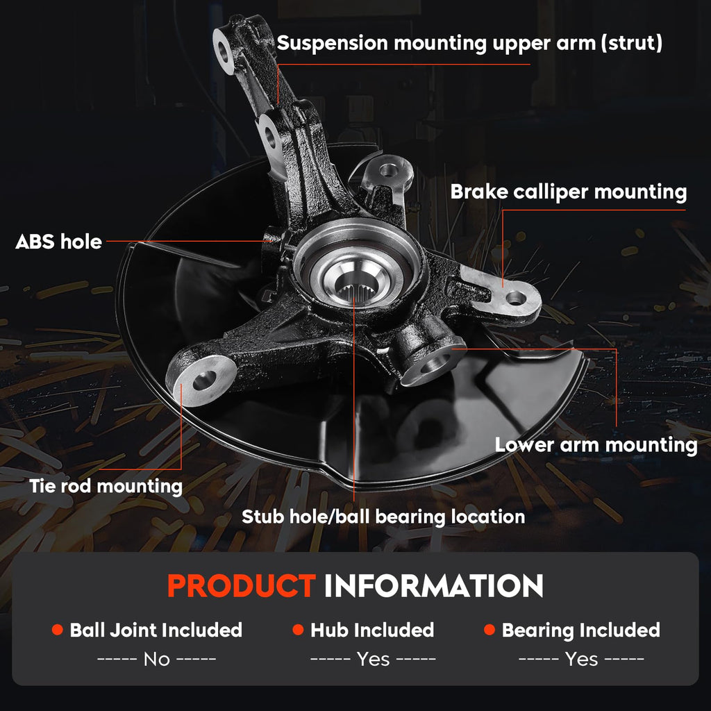 Front Left Steering Knuckle & Wheel Bearing Hub Assembly for Honda Civic 2006 2007 2008 2009 2010 2011, without Si MUGEN Si Model, 698-451 698451 44300SNA952 44300TR0951, Driver Side