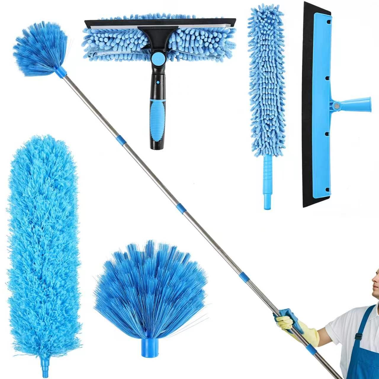 Ceiling Fan Cleaner Duster Reusable Microfiber Removable Duster with Extension Pole Adjusts 12 to 71 Inch for Cleaning Walls Bookshelves Furniture Door Window Top (Blue)