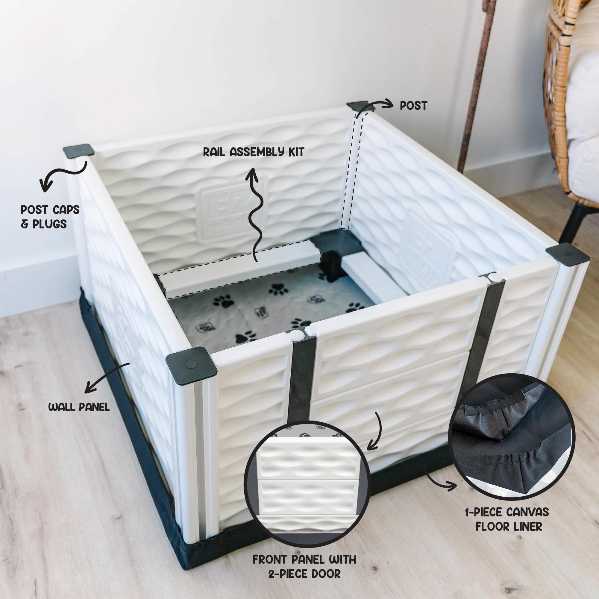 EZwhelp EZclassic Windowed 48"x48"x18" Whelping Box with Rails and Windowed Walls, Padded Dog Whelping Box, Black Pad