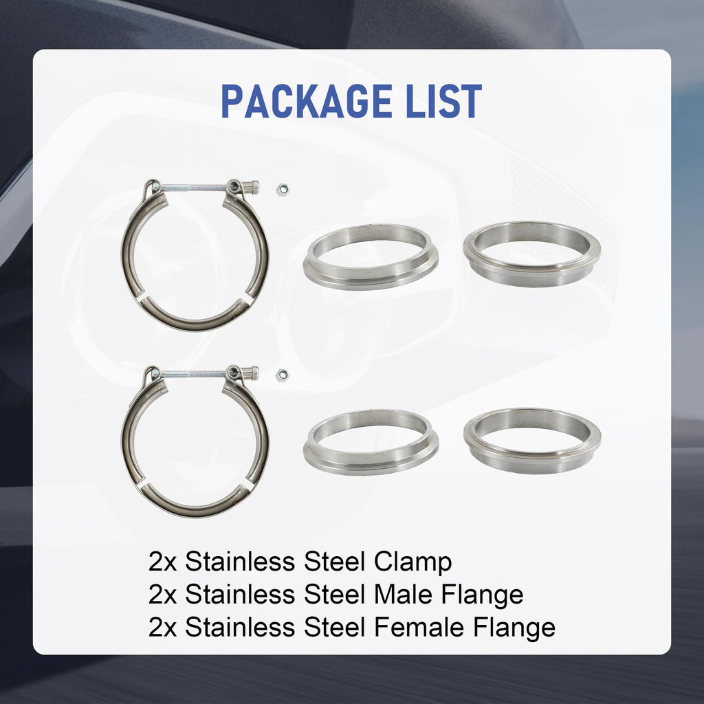 2.25" V-Band Flange Clamp Kit With Ridge Stainless Steel Replacement For Exhaust Downpipe 2.25 Inch