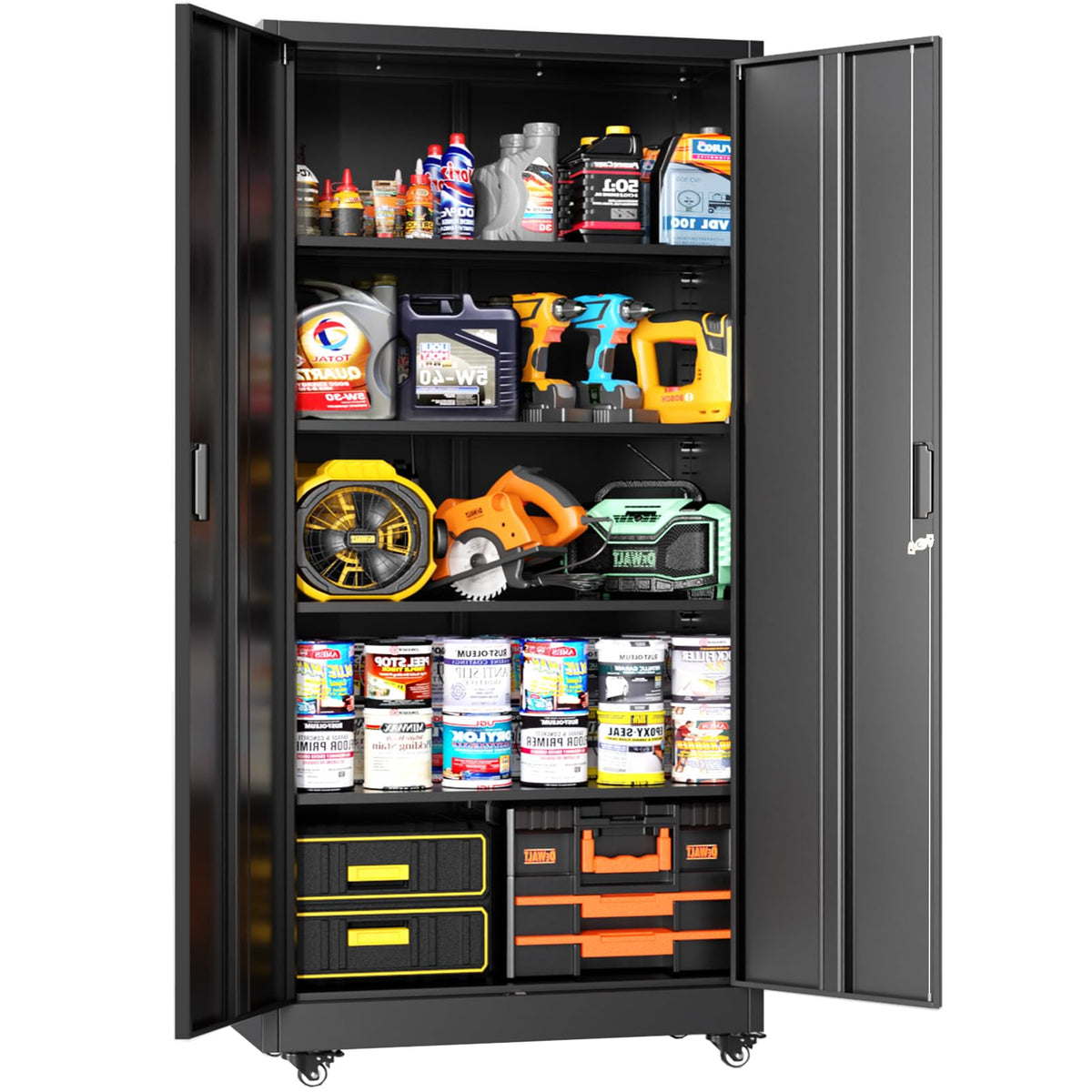 Greenvelly Metal Storage Cabinet, 36" Locking Storage Cabinet with Doors and Shelves, Lockable Storage Cabinets for Home Office, Utility Locker Cabinet, Steel Garage Cabinet with 2 Keys, Black