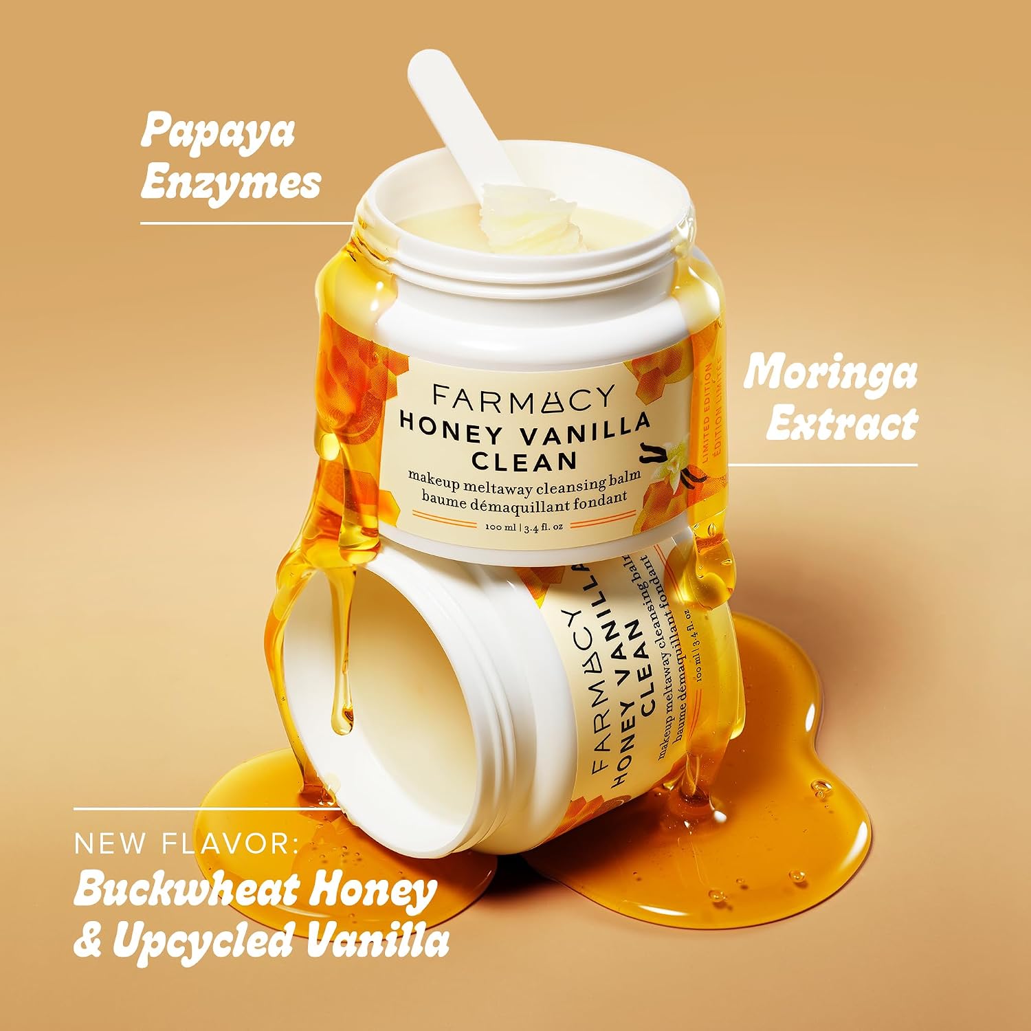 Farmacy Makeup Remover Cleansing Balm - Honey Vanilla Waterproof Makeup Remover Balm + Oil Cleanser for Face - Gently Melts Make Up + SPF - Hydrates + Softens Skin with Honey + Papaya (100ml)