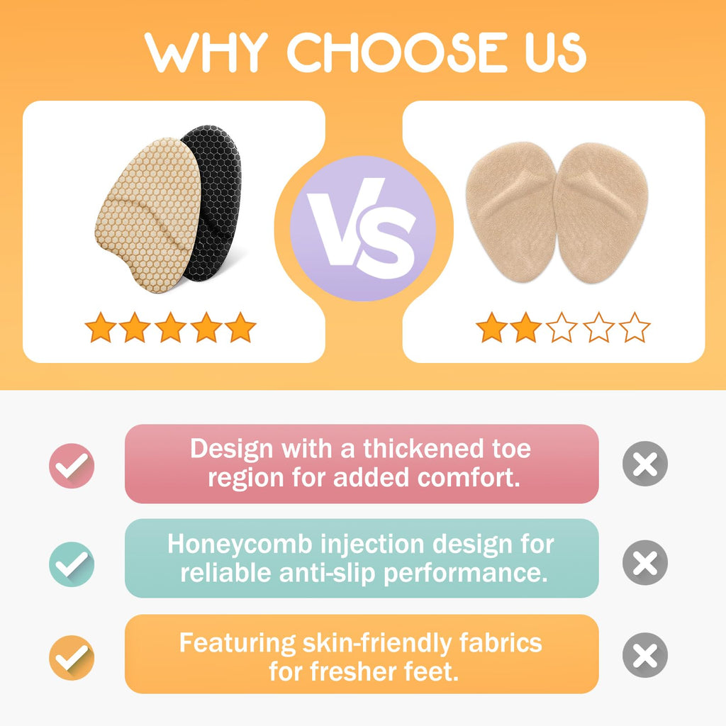 ZAIWOO Metatarsal Pads for Women, Ball of Foot Cushions, Heel Inserts, High Heel Comfort Pads (2 Pairs), Anti Slip, Invisible Design