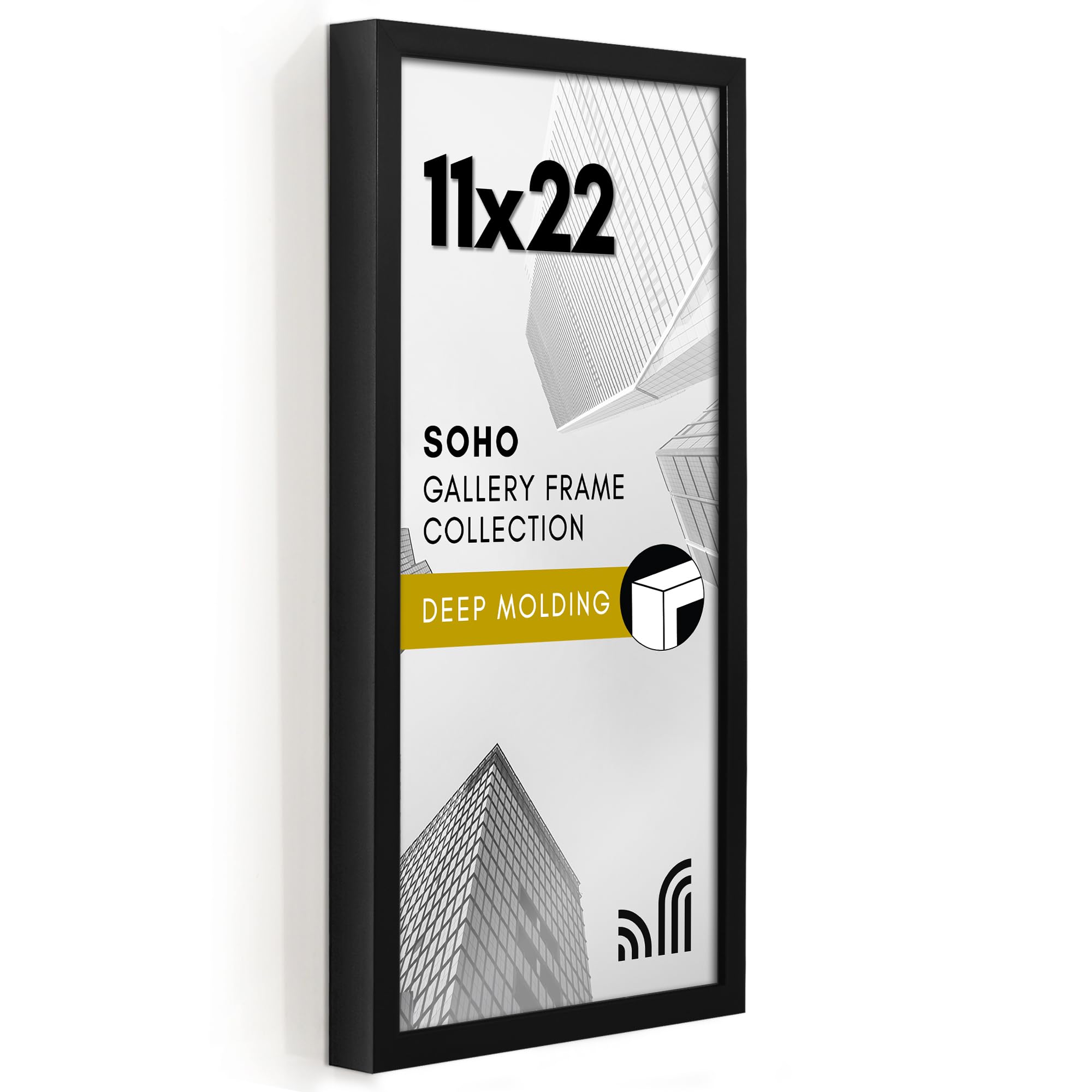 Americanflat 5x7 Picture Frame with Shatter-Resistant Glass - Soho Collection - Gallery Style Deep Molding Picture Frames for Tabletop and Wall Display - Black