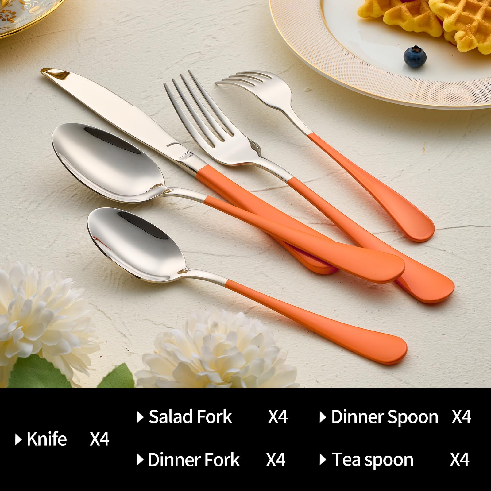 20-Pieces Blac and Pink Silverware Sets for 4,Pink Handle Stainless Steel Cutlery Set, Include Forks Spoons and Knives Set, Dishwasher Safe Utensil Sets for Home Restaurant