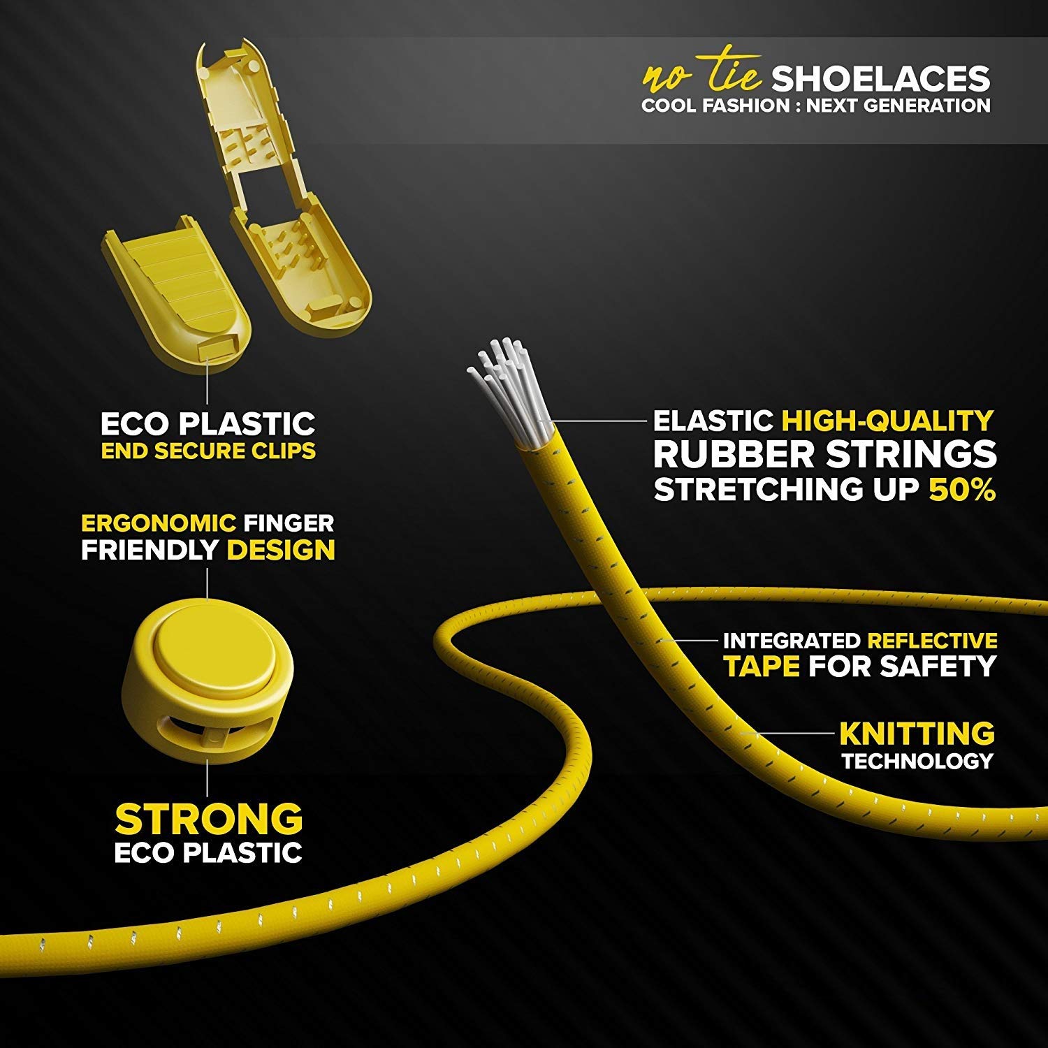 No Tie Shoelaces - Elastic Shoe Laces - Lock Shoelaces for Sneakers - One Size Fits All for Adults and Kids