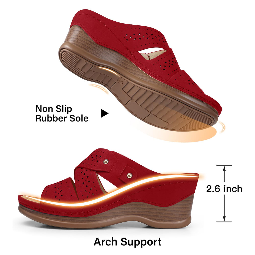 TEMOFON Wedge Sandals for Women Summer: Dressy Low Heel Sandals Black/Navy/White, Comfortable Walking, Arch support, Casual Slip on Summer Shoes, Size 5-11