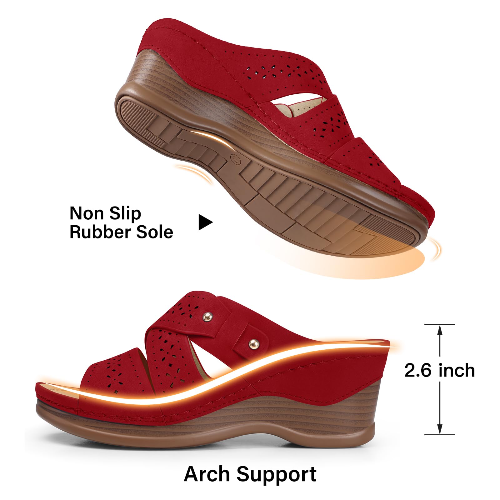 TEMOFON Wedge Sandals for Women Summer: Dressy Low Heel Sandals Black/Navy/White, Comfortable Walking, Arch support, Casual Slip on Summer Shoes, Size 5-11
