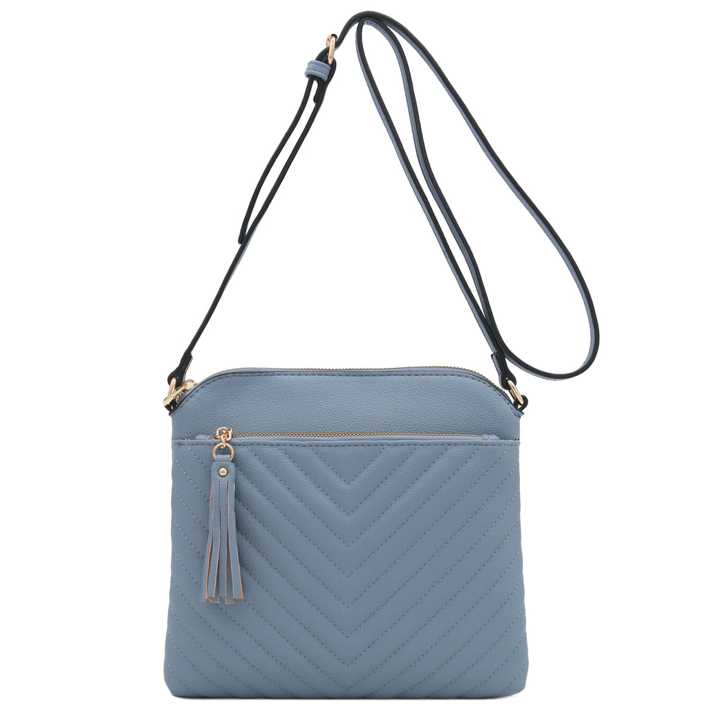 FashionPuzzle Chevron Quilted Medium Crossbody Bag with Tassel Accent