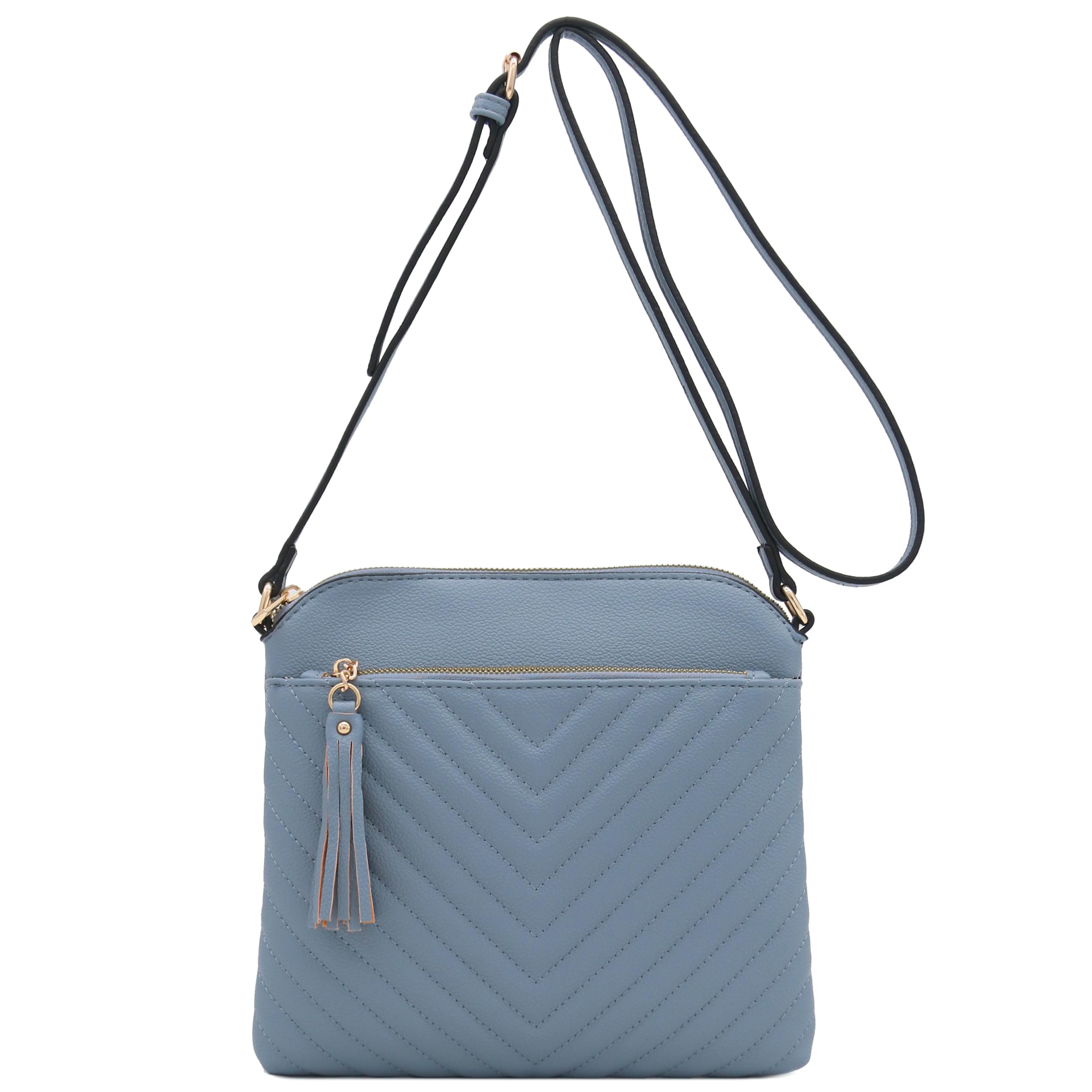 FashionPuzzle Chevron Quilted Medium Crossbody Bag with Tassel Accent
