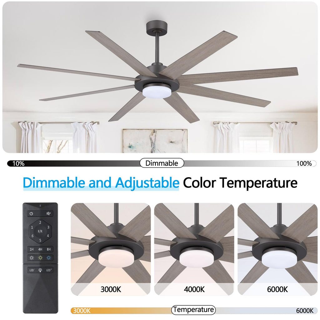 WINGBO 60" Ceiling Fan with Light and Remote Control, 6 Speed Reversible DC Motor, Dimmable LED Light, for Home and Commercial Use, Living Room/Shop/Warehouse Black/Walnut