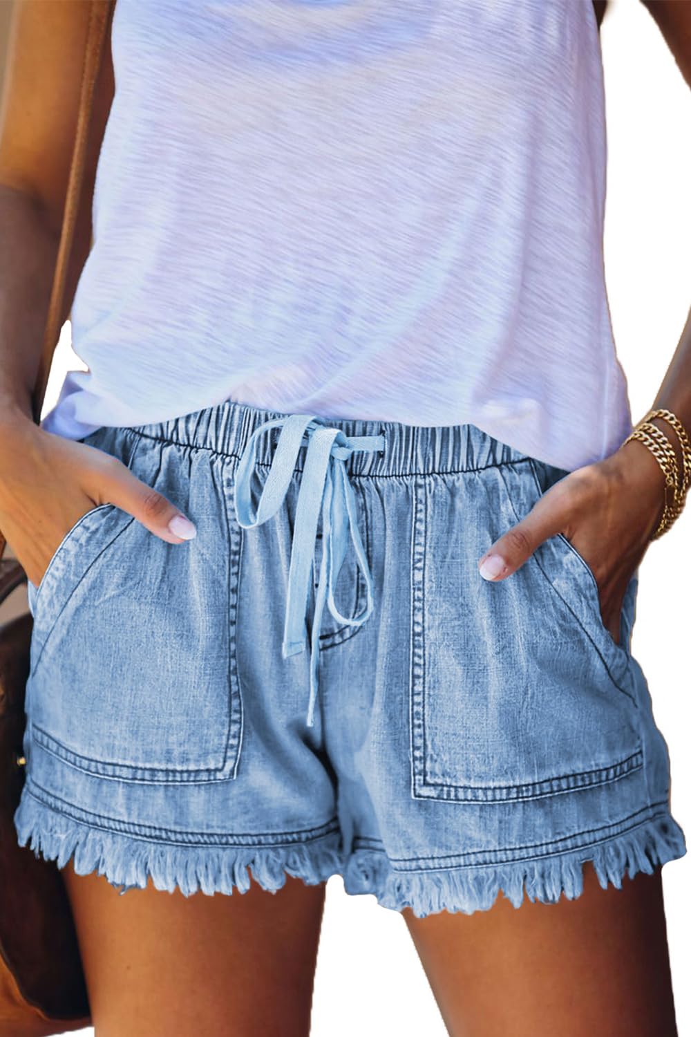 YOCUR Womens Lightweight Shorts Casual Baggy Trendy Hot Pants Elastic Waist Drawstring Comfy Shorts